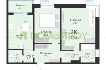 2-к квартира, 70,1 м², 8/15 эт.